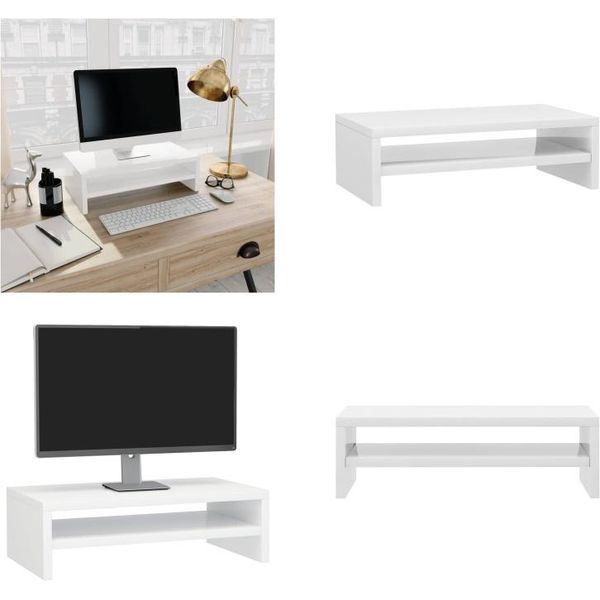 Vidaxl Supporto Per Monitor Bianco Lucido 42X24X13 Cm In Legno - Supporto Per Monitor - Supporto Per Tv - Tavolo Per Tv-image