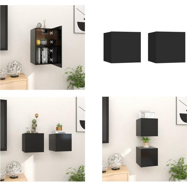 Vidaxl Mobili Tv A Parete 2 Pz. Nero 30,5X30X30 Cm - Mobile Tv - Mobili Tv - Mobile Tv - Mobili Tv-image