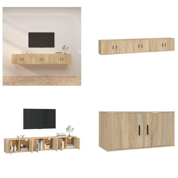 Vidaxl Mobili Tv A Parete 3 Pezzi Rovere Sonoma 80X34,5X40 Cm - Mobile Tv A Parete - Mobili Tv A Parete - Mobile Tv - Console Tv-image