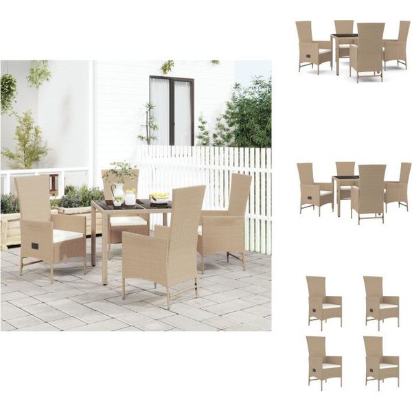 Vidaxl Set Da Pranzo Da Giardino 5 Pezzi Con Cuscini Beige Poly Rattan - Sedie Da Giardino-image
