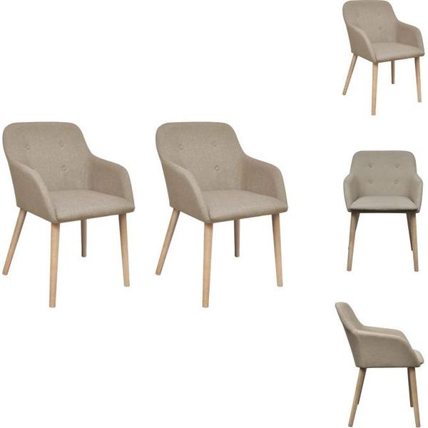 Vidaxl Sedie Da Pranzo 2 Pz. Tessuto Beige E Legno Massiccio Di Quercia - Sedie Da Pranzo-image
