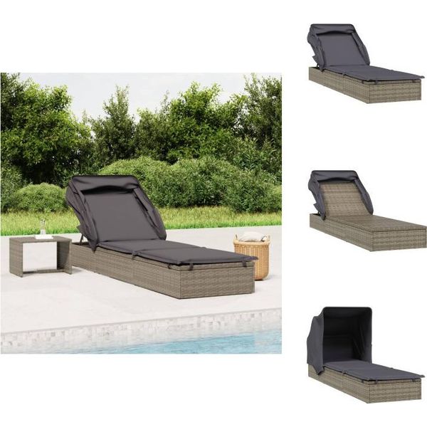 Vidaxl Lettino Da Sole Con Tetto Pieghevole Grigio 213X63X97 Cm In Poly Rattan - Lettini Da Sole-image