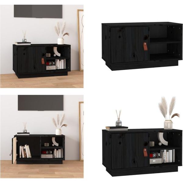 Mobile Tv Vidaxl Nero 70X34X40 Cm In Pino Massiccio - Mobile Tv - Mobile Tv - Mobile Tv - Porta Tv-image