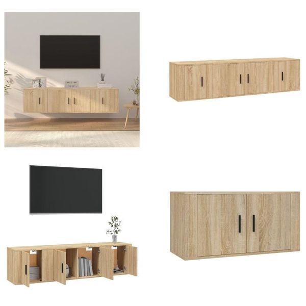 Vidaxl Set Di Mobili Tv 3 Pezzi In Legno Di Quercia Sonoma - Set Di Mobili Tv - Mobile Tv - Mobile Tv - Supporto Tv-image