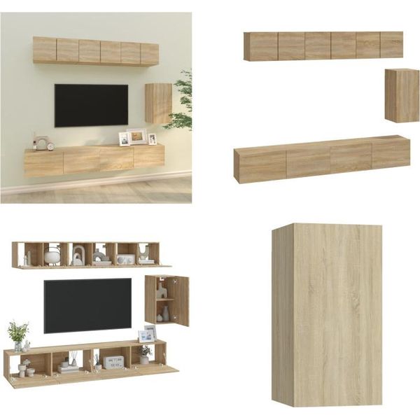Vidaxl Set Di Mobili Tv 6 Pezzi In Legno Di Quercia Sonoma - Mobile Tv - Mobili Tv - Mobili Tv - Mobili Tv-image