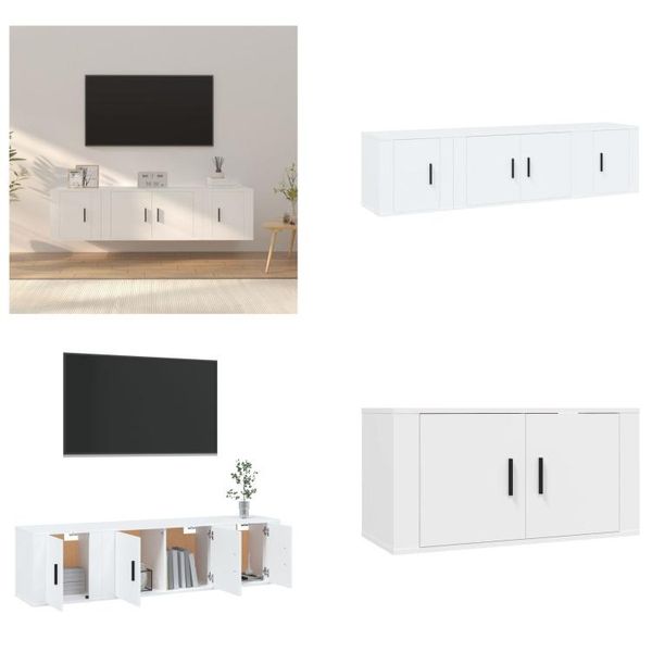 Vidaxl Set Di Mobili Tv 3 Pezzi In Legno Bianco - Set Di Mobili Tv - Mobile Tv - Mobile Tv - Porta Tv-image