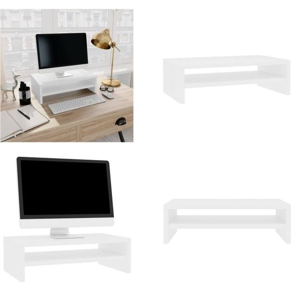 Vidaxl Supporto Per Monitor Bianco 42X24X13 Cm In Legno - Supporto Per Monitor - Supporto Per Monitor - Supporto Tv - Tavolo Tv-image
