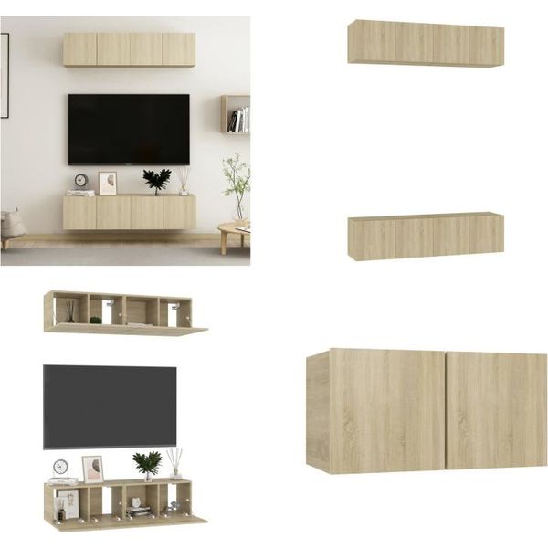 Vidaxl Mobili Tv 4 Pezzi Rovere Sonoma 60X30X30 Cm Materiale A Base Di Legno - Mobile Tv - Mobili Tv - Mobile Hifi - Mobili Hifi-image