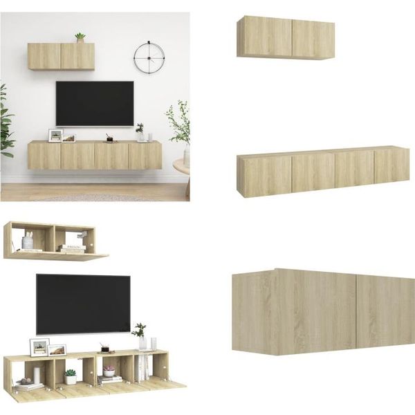 Vidaxl Mobili Tv 3 Pezzi In Legno Di Quercia Sonoma - Mobile Tv - Mobili Tv - Mobili Tv Sospesi - Mobili Tv Sospesi-image