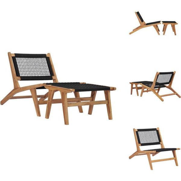 Vidaxl Lettino Con Poggiapiedi In Legno Massiccio Di Teak E Corda - Lettini Prendisole-image