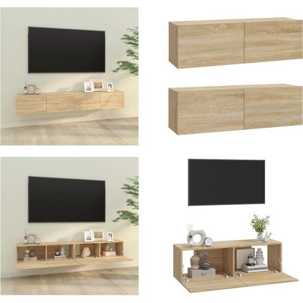 Vidaxl Mobili Tv A Parete 2 Pezzi Rovere Sonoma 100X30X30 Cm Materiale A Base Di Legno - Mobile Tv A Parete - Mobili Tv A Parete - Mobile Tv - Mobili Tv-image