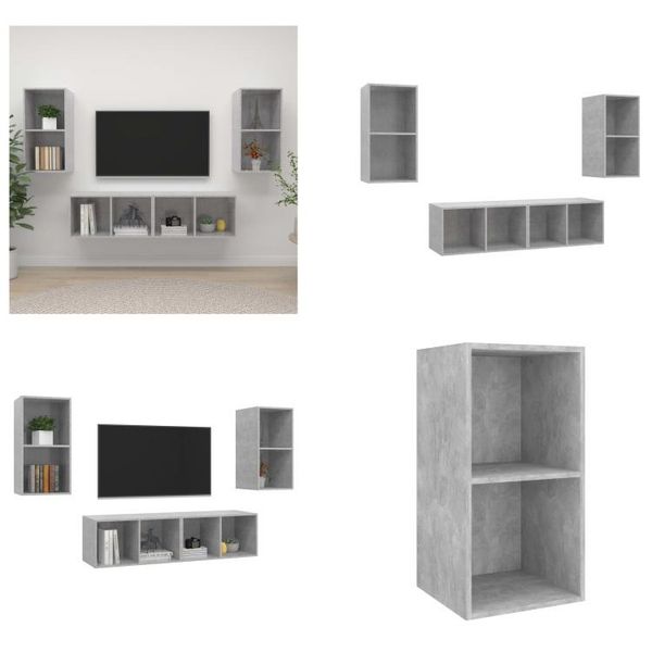 Vidaxl Mobili Tv A Parete 4 Pz. Materiale A Base Di Legno Grigio Cemento - Mobile Tv - Mobili Tv - Mobile Tv Sospeso - Mobili Tv Sospesi-image