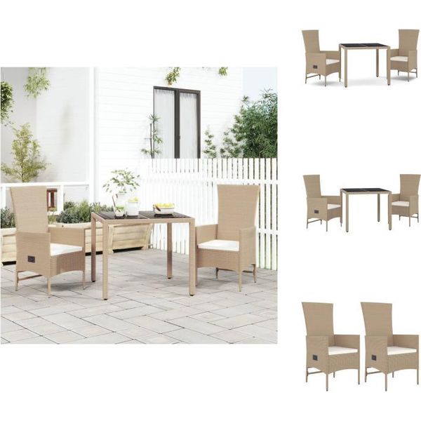 Vidaxl Set Da Pranzo Da Giardino 3 Pezzi Con Cuscini Beige Poly Rattan - Sedie Da Giardino-image