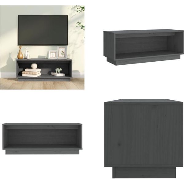 Vidaxl Mobile Tv Grigio 90X35X35 Cm In Pino Massiccio - Mobile Tv - Mobile Tv - Mobili Tv - Porta Tv-image