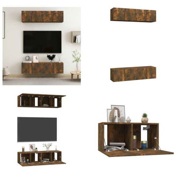 Vidaxl Mobili Tv A Parete 4 Pz. Rovere Affumicato 60X30X30 Cm Materiale A Base Di Legno - Pensile Tv - Pensili Tv - Mobile Tv - Mobili Tv-image