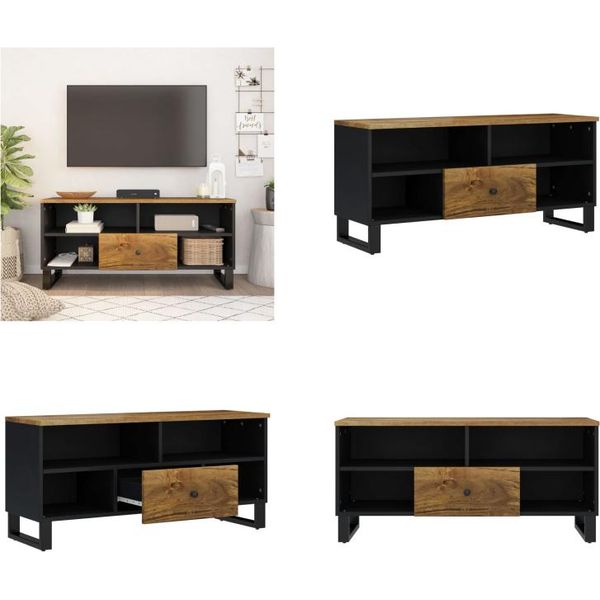 Mobile Tv Vidaxl 100X33X46 Cm In Legno Massiccio Di Mango E Materiale A Base Di Legno - Mobile Tv - Mobile Tv - Mobile Tv - Porta Tv-image