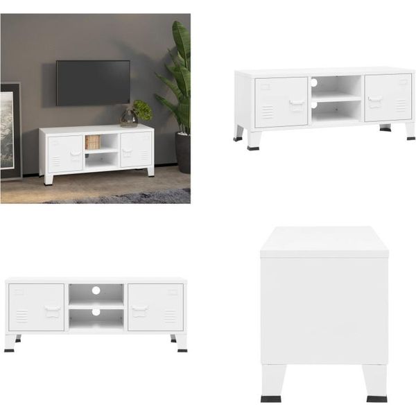 Vidaxl Mobile Tv In Stile Industriale Bianco 105X35X42 Cm In Metallo - Mobile Tv - Mobile Tv - Porta Tv - Tavolo Tv-image
