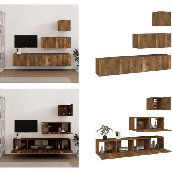 Vidaxl Set Di Mobili Tv 4 Pezzi In Rovere Fumé - Set Di Mobili Tv - Mobile Tv - Mobile Tv - Parete Tv-image