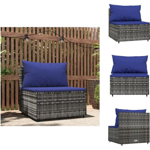 Vidaxl Divano Da Centro Giardino Con Cuscini In Poly Rattan Grigio - Divani Da Giardino-image