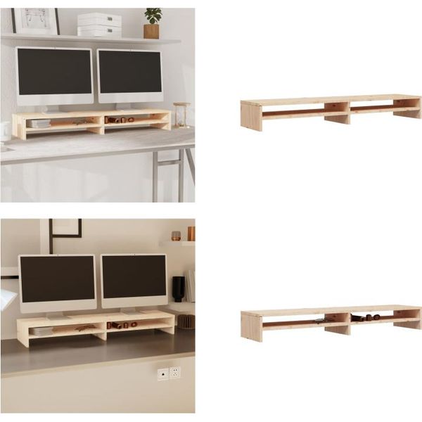 Vidaxl Supporto Per Monitor 100X24X13 Cm In Legno Di Pino Massiccio - Supporto Per Monitor - Piano Di Lavoro - Alzata Per Monitor - Alzata Per Monitor-image