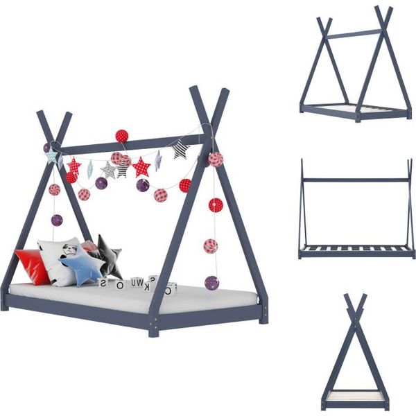 Vidaxl Struttura Letto Per Bambini In Pino Massiccio Grigio 80 X 160 Cm - Letti Per Bambini E Ragazzi-image