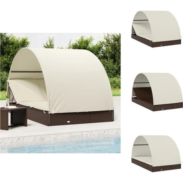 Vidaxl Lettino 2 Persone Con Tetto Marrone 211X112X140 In Polirattan - Lettini Prendisole-image