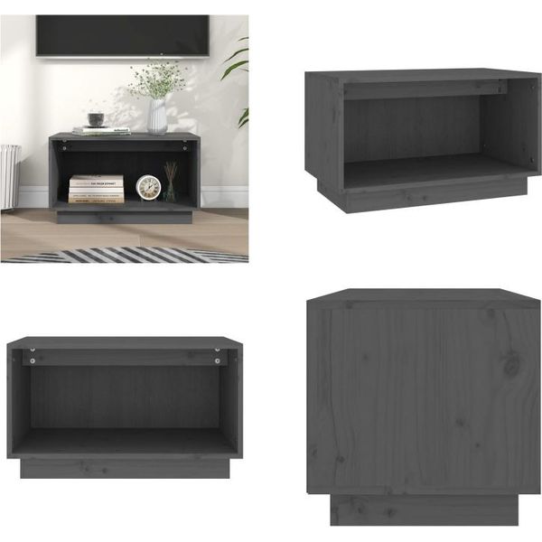 Vidaxl Mobile Tv Grigio 60X35X35 Cm In Pino Massiccio - Mobile Tv - Mobile Tv - Mobili Tv - Porta Tv-image