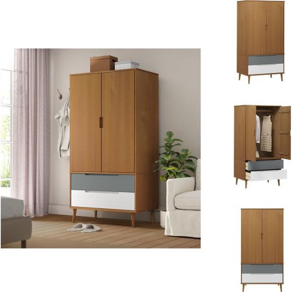 Vidaxl Armadio Molde Marrone 90X55X175 Cm In Legno Di Pino Massiccio - Armadi-image