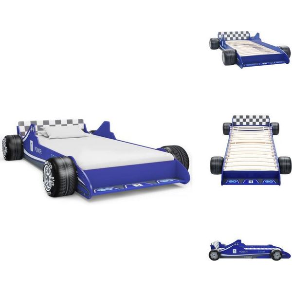 Vidaxl Letto Per Bambini Con Design Di Auto Da Corsa 90 X 200 Cm Blu - Lettini Per Bambini E Ragazzi-image