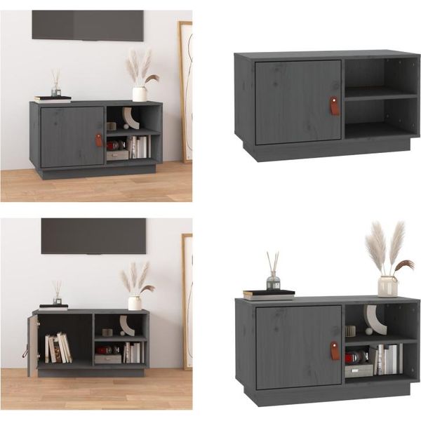 Vidaxl Mobile Tv Grigio 70X34X40 Cm In Pino Massiccio - Mobile Tv - Mobile Tv - Mobili Tv - Porta Tv-image