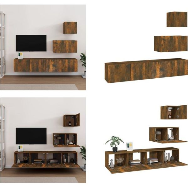 Vidaxl Set Di Mobili Tv 4 Pezzi In Rovere Fumé - Set Di Mobili Tv - Mobile Tv - Mobile Tv - Parete Tv-image