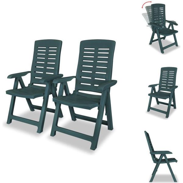 Vidaxl Sedie Da Giardino Regolabili 2 Pz. Plastica Verde - Sedie Da Giardino-image