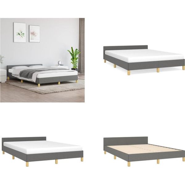 Vidaxl Struttura Letto Con Testiera In Tessuto Grigio Scuro 140X190 Cm - Struttura Letto Con Testiera - Struttura Letto Con Testiera - Telaio Letto - Letto Con Testiera-image