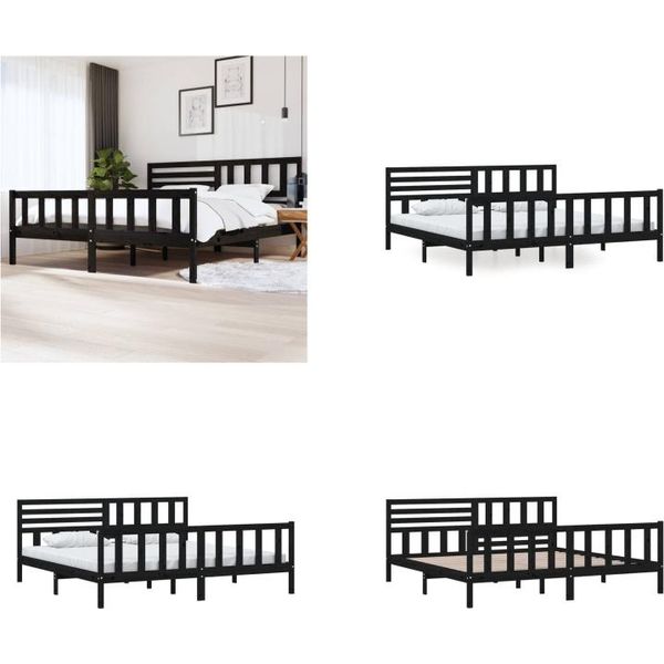 Vidaxl Letto In Legno Massiccio Nero 200X200 Cm - Struttura Letto - Letto - Struttura Letto In Legno Massiccio-image