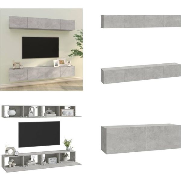 Vidaxl Mobili Da Parete Per Tv 4 Pz. Grigio Cemento 100X30X30 Cm - Mobile Tv A Parete - Mobili Tv A Parete - Mobile Tv - Mobili Tv-image