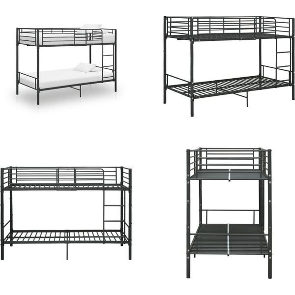 Vidaxl Letto A Castello Nero In Metallo 90×200 Cm - Letto A Castello - Letti A Castello - Letto A Soppalco - Letti A Soppalco-image