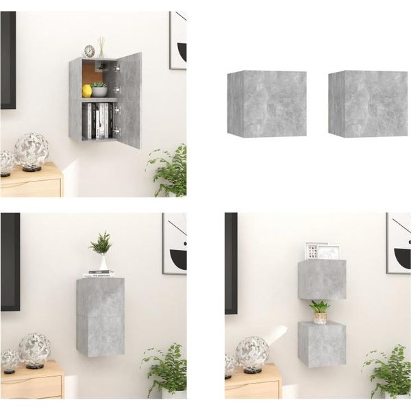 Vidaxl Mobili Tv A Parete 2 Pz. Grigio Cemento 30,5X30X30 Cm - Mobiletto Tv - Mobiletti Tv - Mobiletto Tv - Mobiletti Tv-image