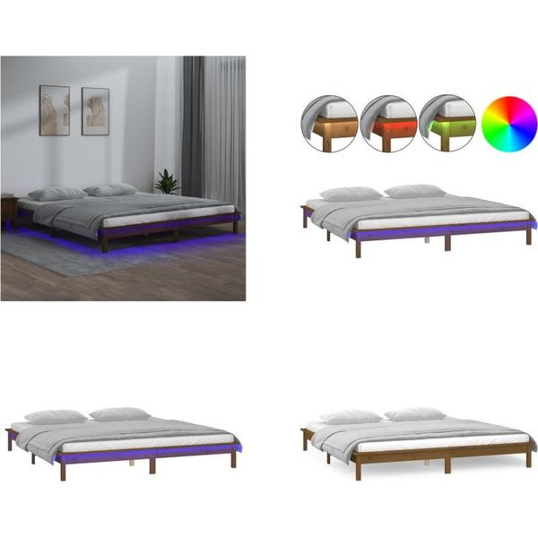 Vidaxl Letto In Legno Massiccio Con Illuminazione A Led Marrone Miele 200X200 Cm - Struttura Del Letto - Cornici Del Letto - Struttura Del Letto - Letto Della Camera Da Letto-image