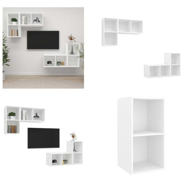 Vidaxl Mobili Tv A Parete 4 Pz. Legno Ingegnerizzato Bianco - Mobile Tv - Mobiletti Tv - Mobile Tv Sospeso - Mobiletti Tv Sospesi-image