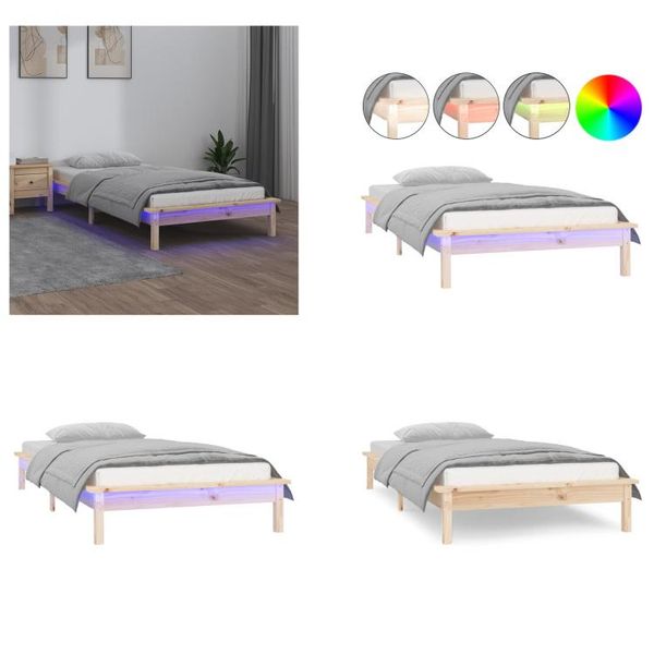 Vidaxl Letto In Legno Massiccio Con Led 90X190 Cm - Struttura Letto - Cornici Letto - Struttura Letto - Letto Camera Da Letto-image