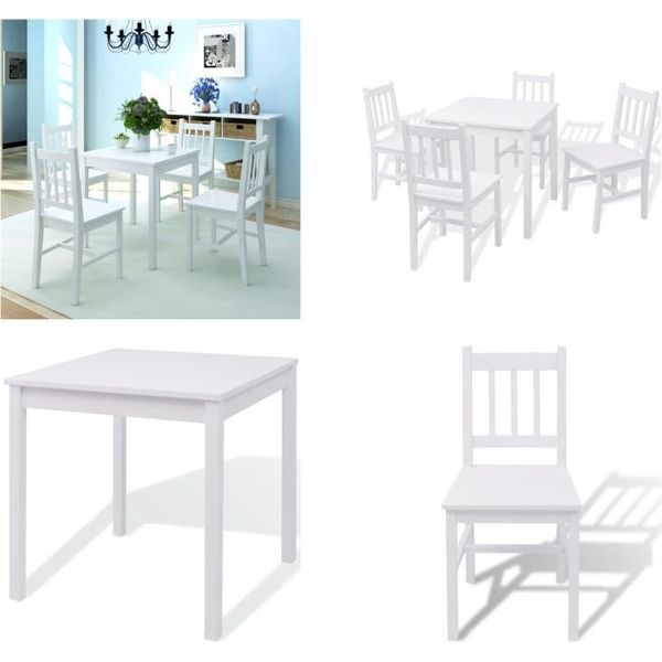 Vidaxl Tavolo Da Pranzo A Cinque Pezzi In Legno Di Pino Bianco - Tavolo Da Pranzo E Sedie - Tavoli Da Pranzo E Sedie - Gruppo Da Pranzo - Gruppo Di Sedute-image