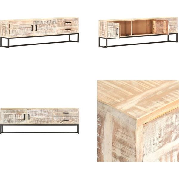 Mobile Tv Vidaxl Bianco 140 × 30 × 45 Cm In Legno Massiccio Di Acacia - Mobile Tv - Mobile Tv - Mobile Tv - Mobile Hifi-image
