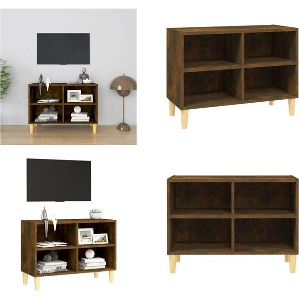 Mobile Tv Vidaxl Con Gambe In Legno Massiccio Rovere Fumé 69,5X30X50 Cm - Mobile Tv - Mobile Tv - Mobile Stereo - Supporto Tv-image