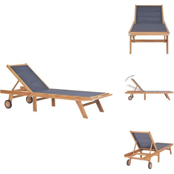 Vidaxl Lettino Pieghevole Con Rotelle In Legno Massiccio Di Teak E Textilene - Lettini Prendisole-image