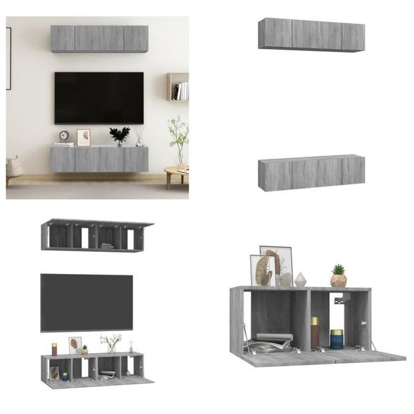 Vidaxl Mobili Tv A Parete 4 Pz. Grigio Sonoma 60X30X30 Cm Materiale A Base Di Legno - Mobile Tv A Parete - Pensili Tv - Mobile Tv - Mobili Tv-image