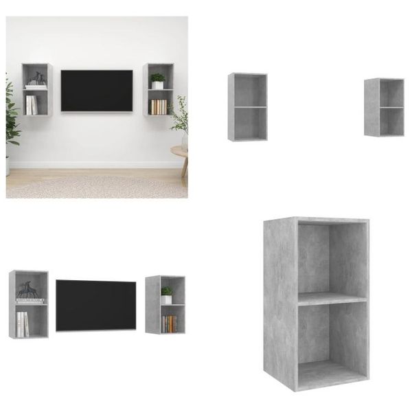 Vidaxl Mobili Tv A Parete 2 Pz. Materiale A Base Di Legno Grigio Cemento - Mobile Tv - Mobili Tv - Mobile Tv Sospeso - Mobili Tv Sospesi-image