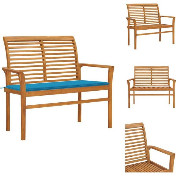 Vidaxl Panchina Da Giardino Con Cuscino Blu 112 Cm In Legno Massiccio Di Teak - Panchine Da Giardino-image