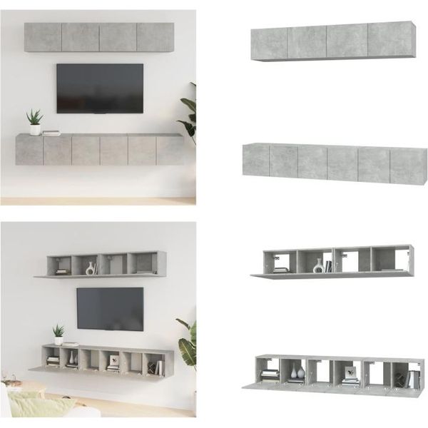 Vidaxl Set Di Mobili Tv 5 Pezzi In Legno Grigio Cemento - Set Di Mobili Tv - Mobile Tv - Mobile Tv - Porta Tv-image