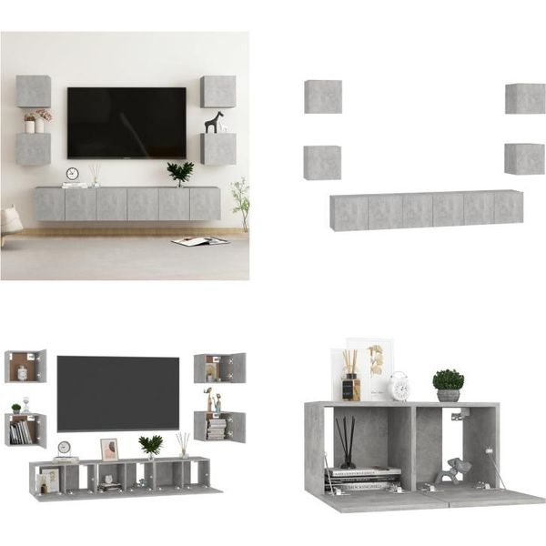 Vidaxl Set Di 7 Pezzi Per Mobile Tv In Legno Grigio Cemento - Mobile Tv - Mobile Tv - Mobile Hifi - Mobile Hifi-image