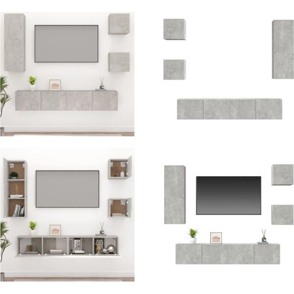 Vidaxl Set Di Mobili Tv 5 Pezzi In Legno Grigio Cemento - Set Di Mobili Tv - Set Di Mobili Tv - Parete Attrezzata - Parete Attrezzata-image